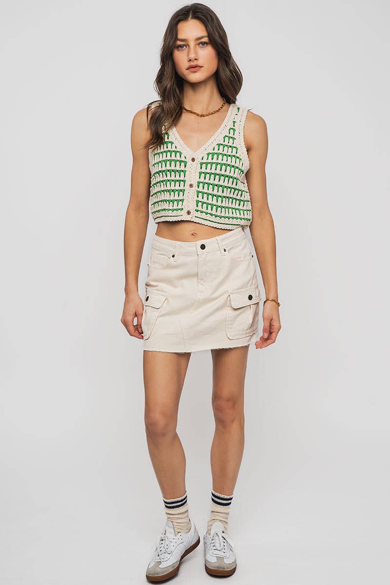 High Rise Raw Hem Utility Pocket Mini Cargo Skirt