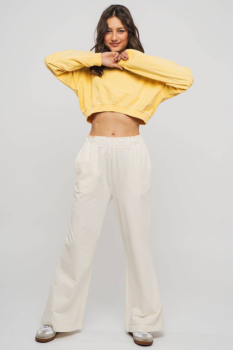 Urban Daizy Mineral Wash Wide Leg Elastic Waist Casual Sweatpants Cream Lounge Sweatpants Joggers - Women's…