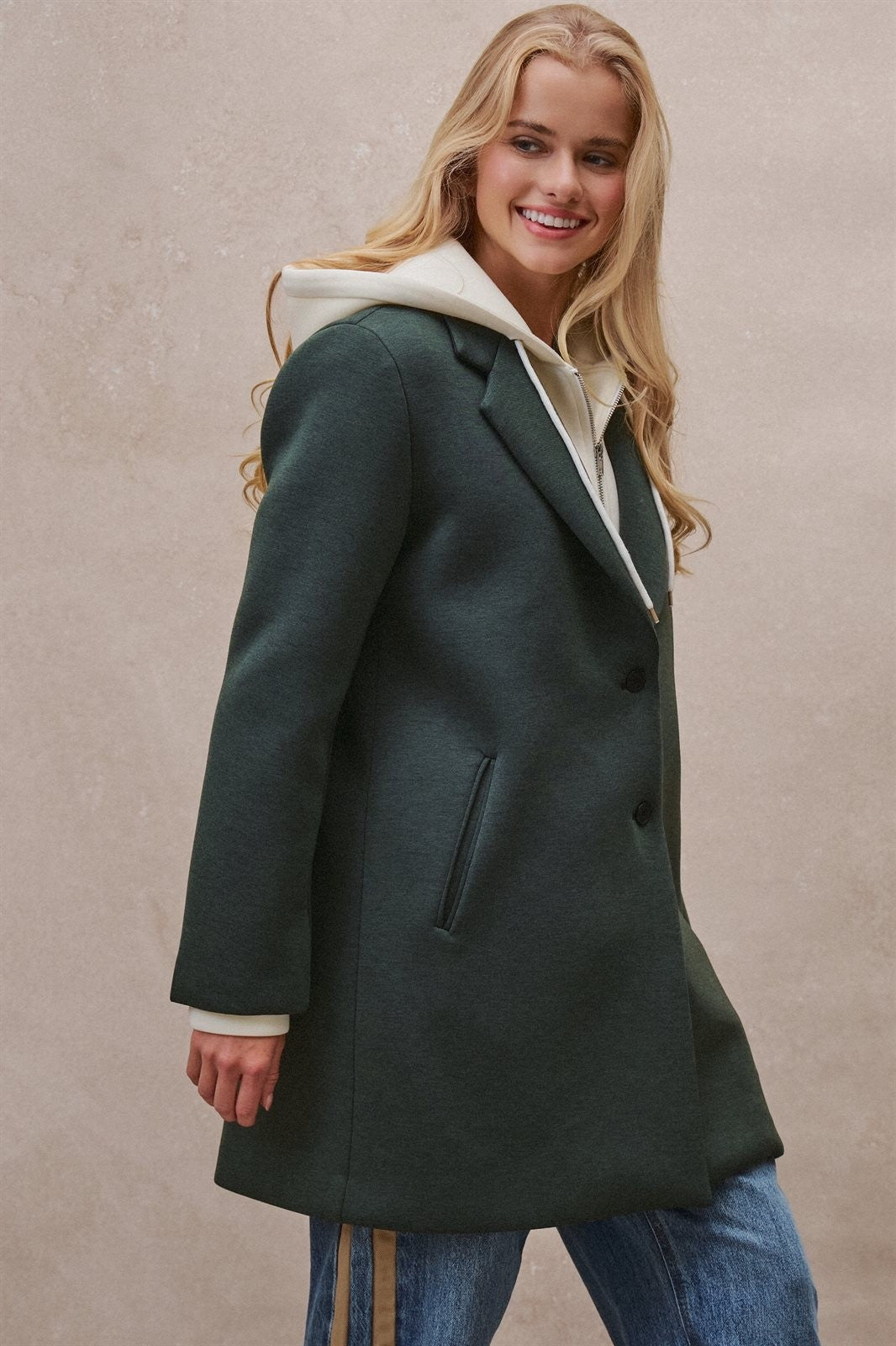 Scuba Topcoat with Detachable Hoodie in OLIVE - Women's Coats | Urban Daizy