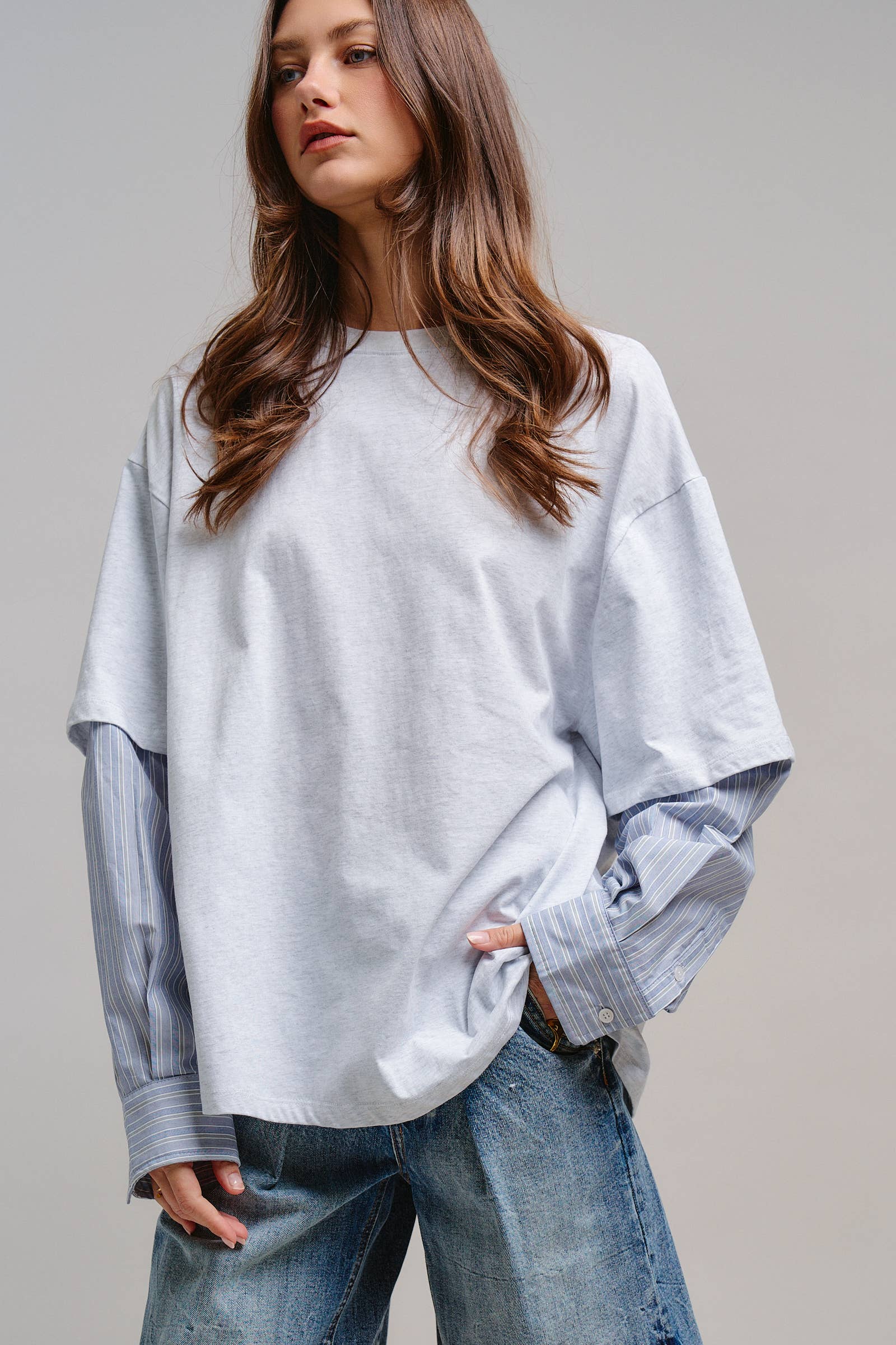 Urban Daizy Oversized Faux Layered Mixed Media Shirt Red Tunic - Women's (UDTP1445-Red) – alternate view 17