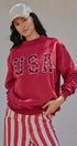 USA Polka Dot Varsity Letter Mock Neck Sweatshirt in BURGUNDY - Women's Sweatshirts & Hoodies | Urban Daizy