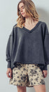 Relaxed Vintage V-Neck Oversized Sweatshirt in BLACK - Women's Sweatshirts & Hoodies | Urban Daizy