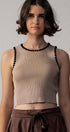 Urban Daizy Scalloped Ribbed Knit Crop Top Khaki Knit Top - Women's (UDZ-TP-00809)
