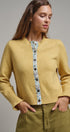 Floral Contrast Wool Blend Crew Neck Cardigan in HONEY GOLD - Women's Cardigans & Shrugs | Urban Daizy