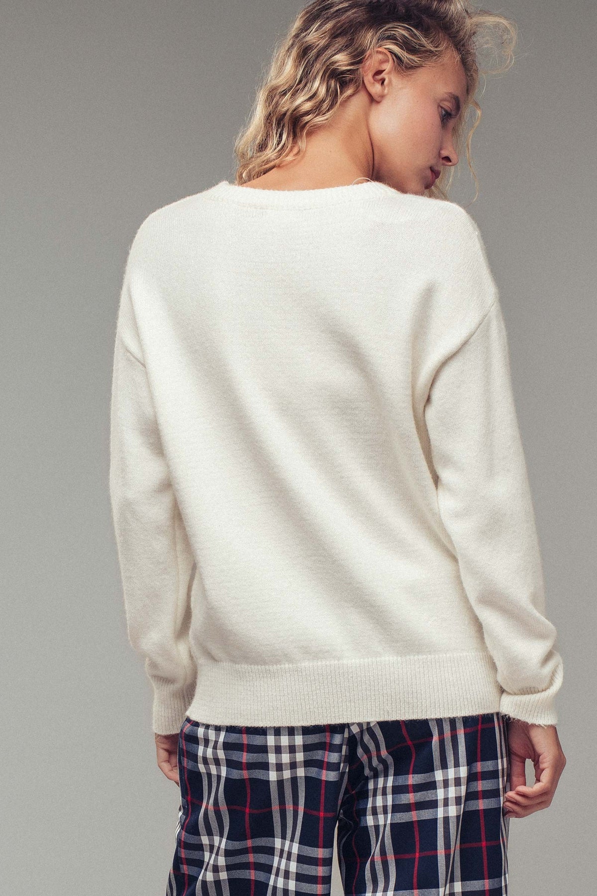 Jolly Script Embroidered Sweater in RED - Women's Sweaters | Urban Daizy
