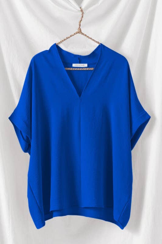 Urban Daizy Oversized V-Neck Folded Short Sleeve Top-GD Gd-Blue Blouse - Women's (UDZ-TP-00270) – alternate view 21