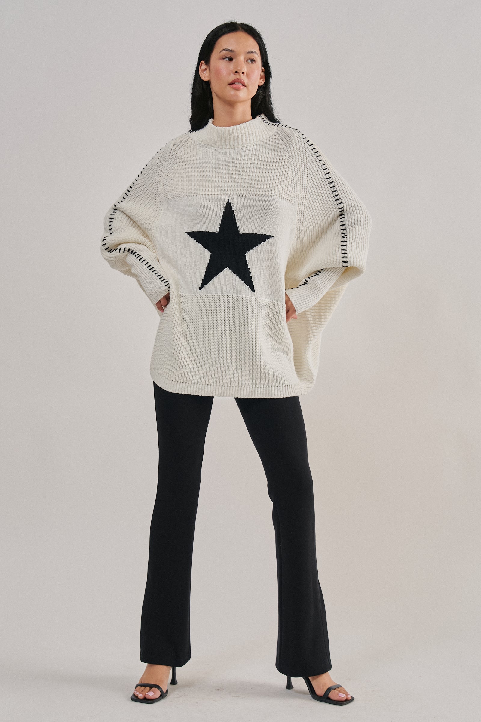 Star Knit Oversized Sweater Top