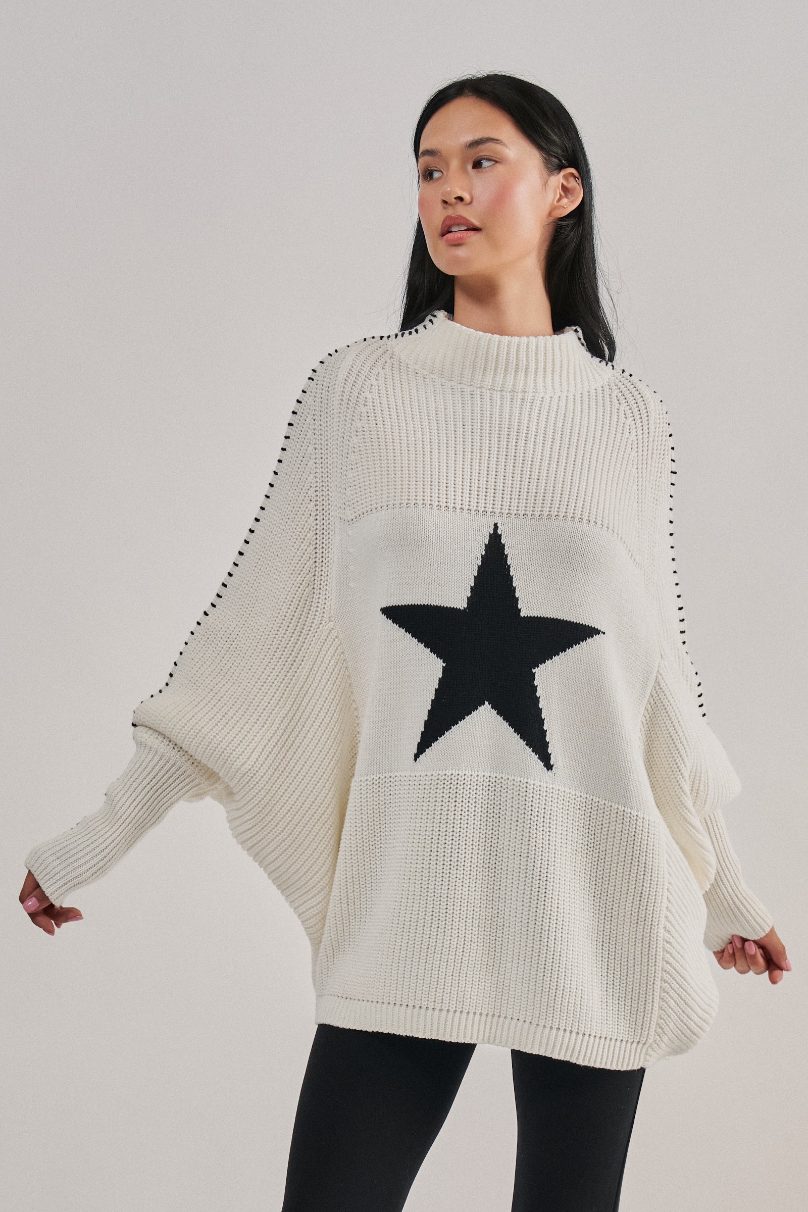 Star Knit Oversized Sweater Top