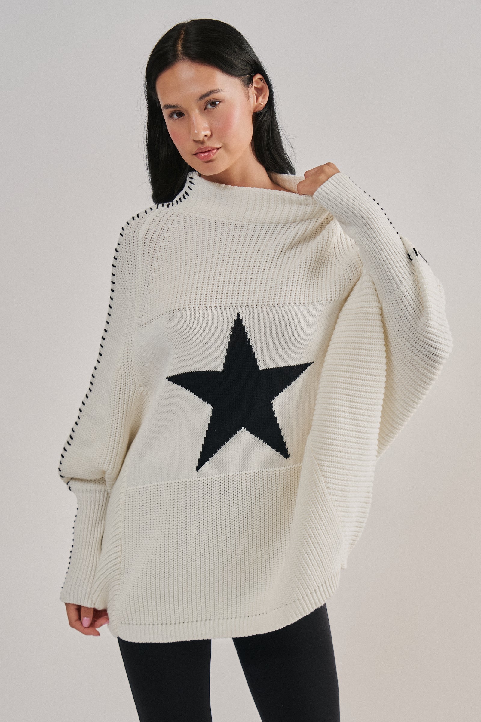 Star Knit Oversized Sweater Top