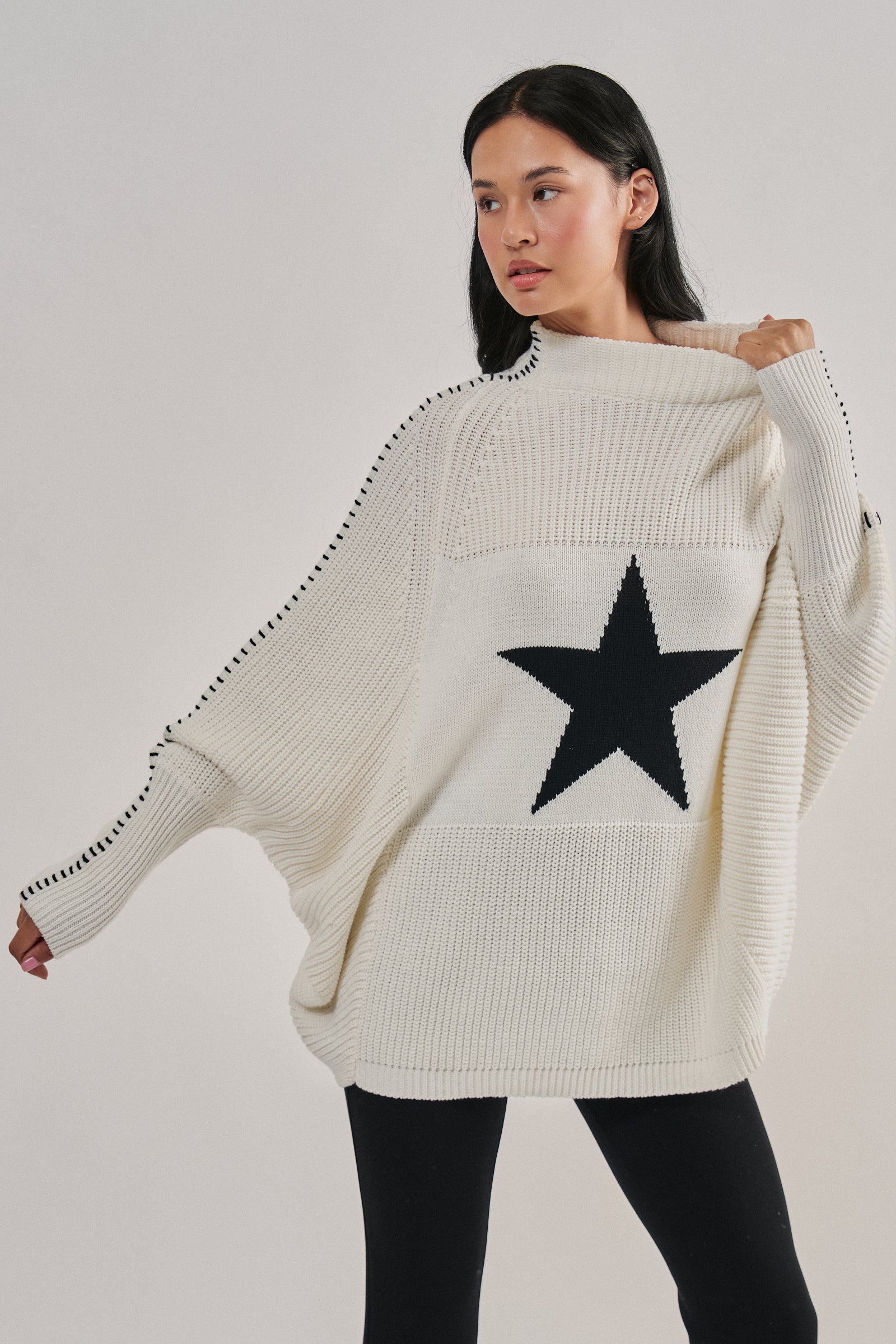 Star Knit Oversized Sweater Top