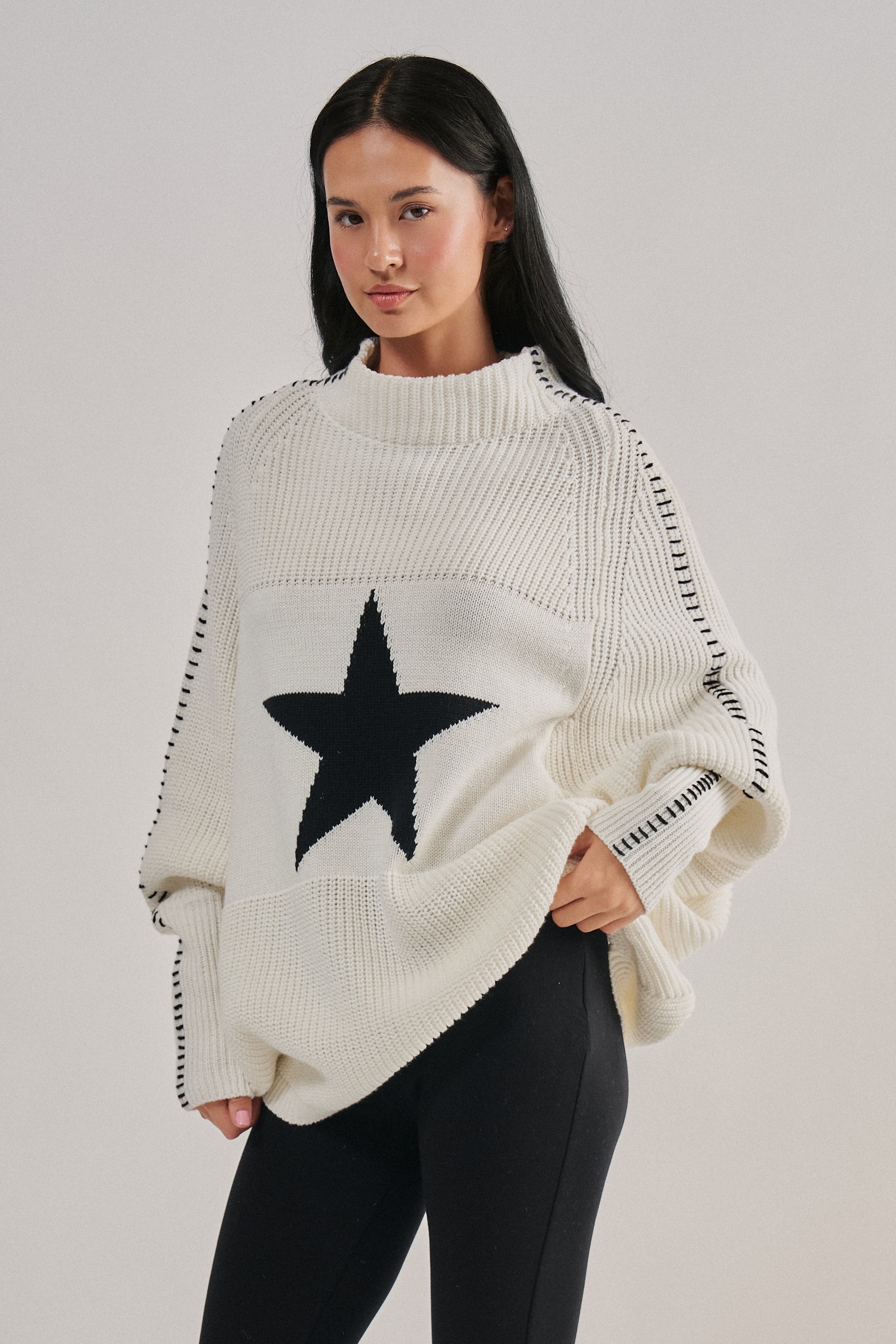 Star Knit Oversized Sweater Top