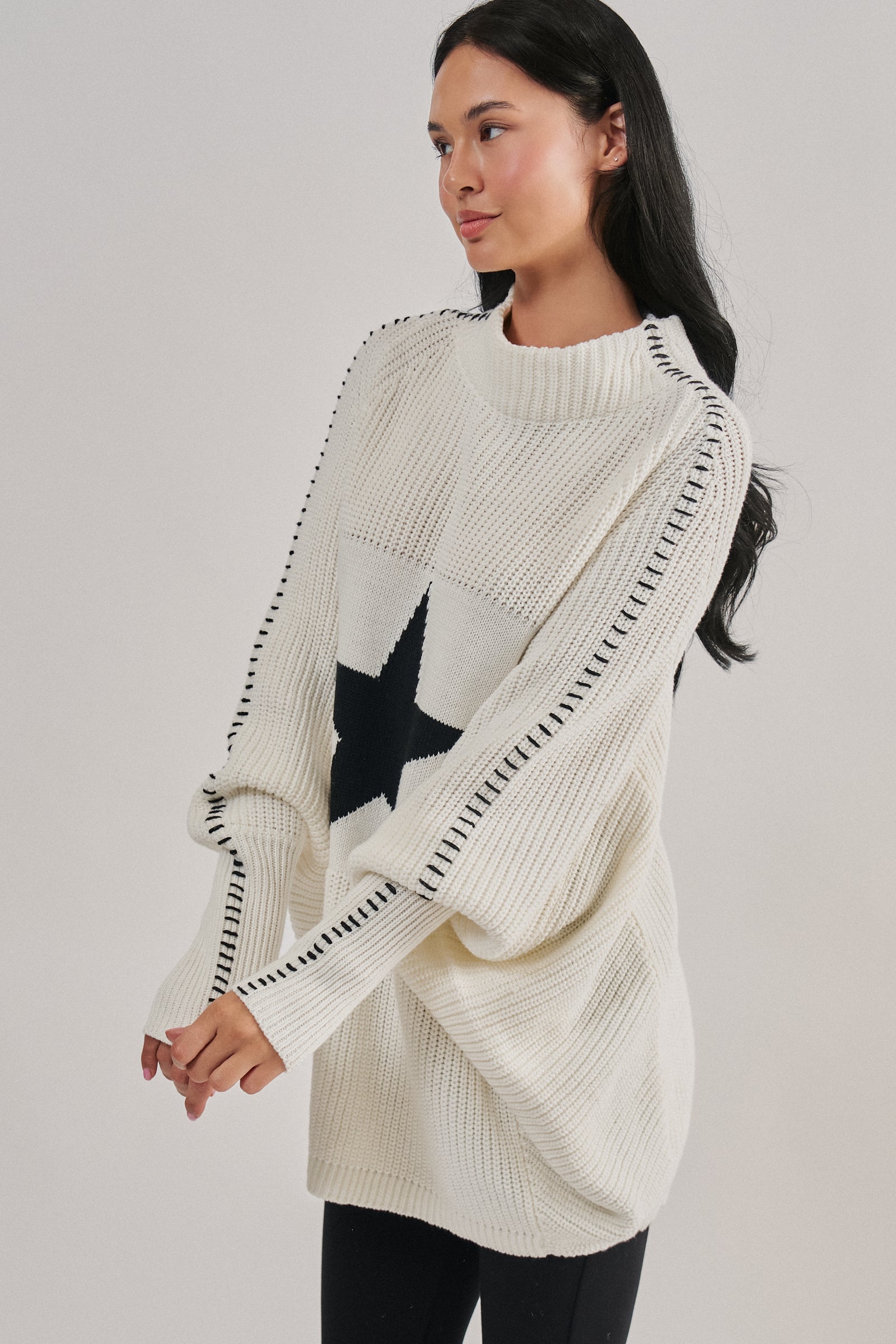 Star Knit Oversized Sweater Top