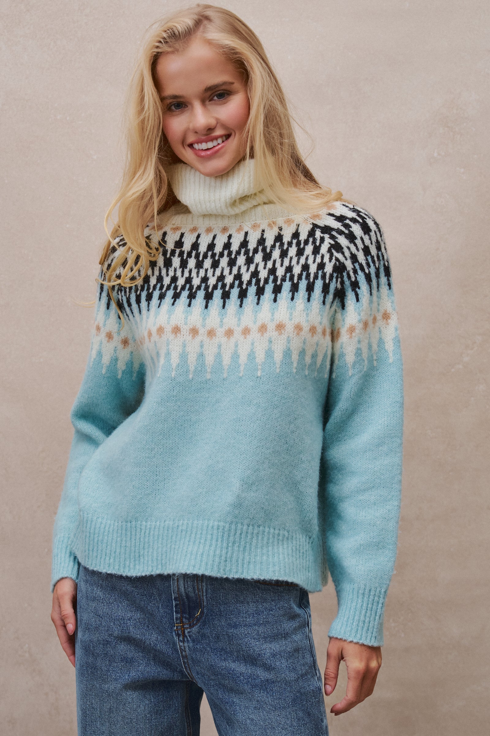 Fair Isle Knit Turtleneck Sweater