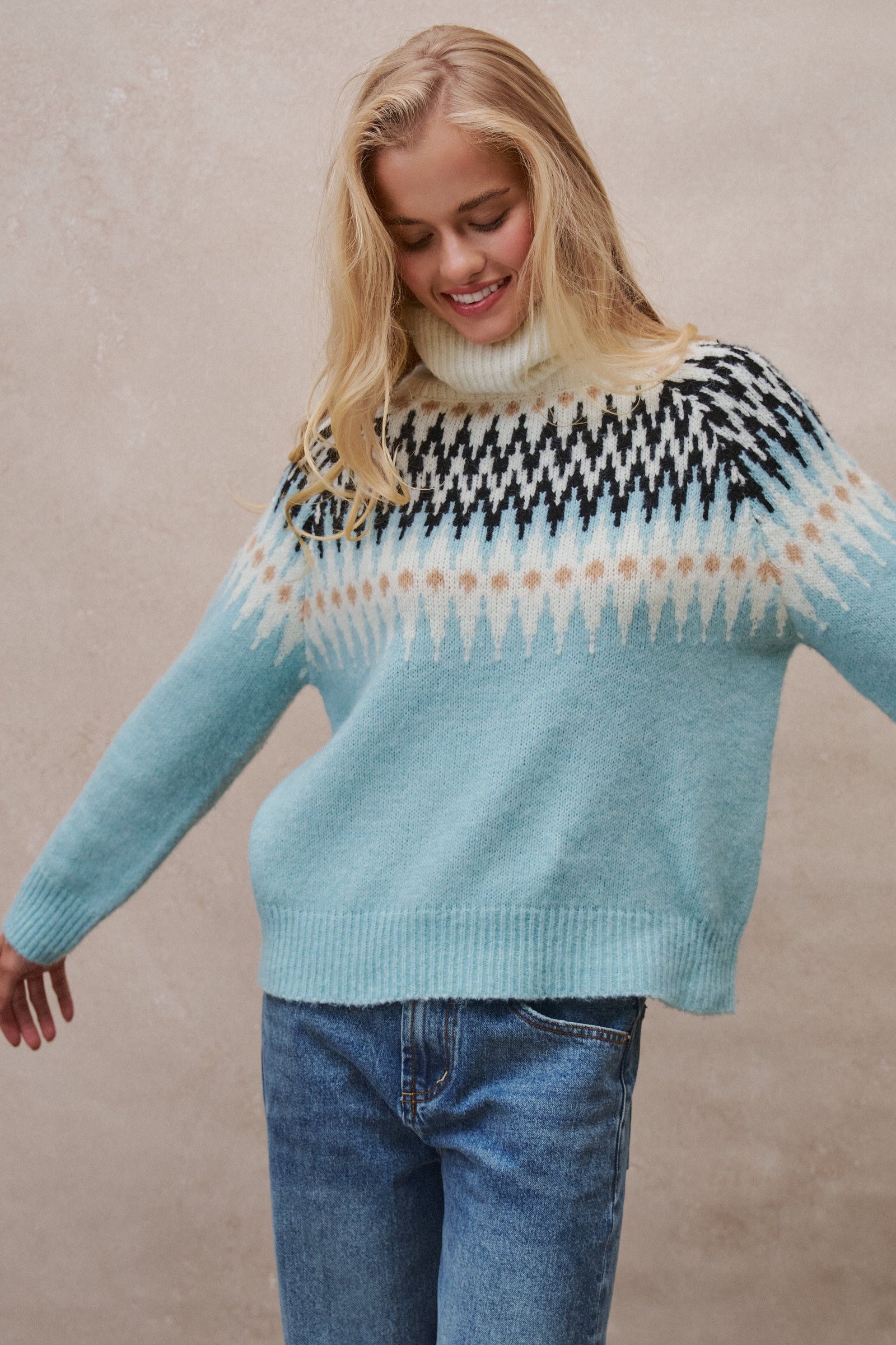Fair Isle Knit Turtleneck Sweater