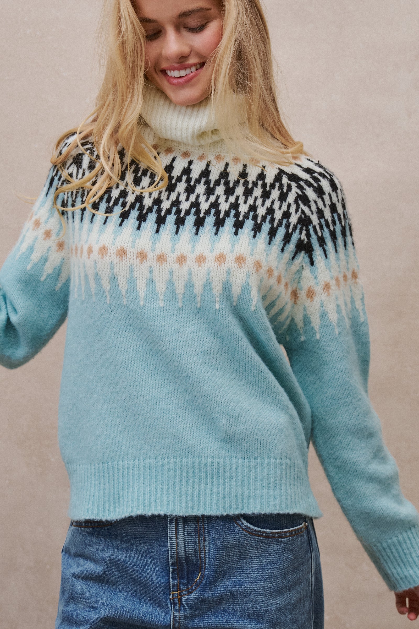 Fair Isle Knit Turtleneck Sweater