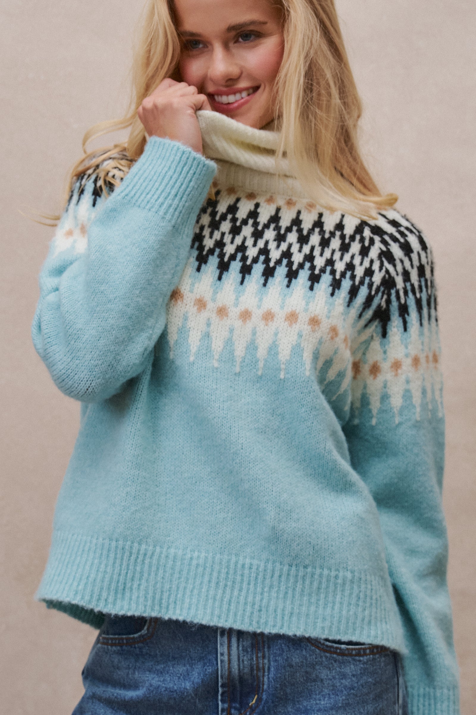 Fair Isle Knit Turtleneck Sweater