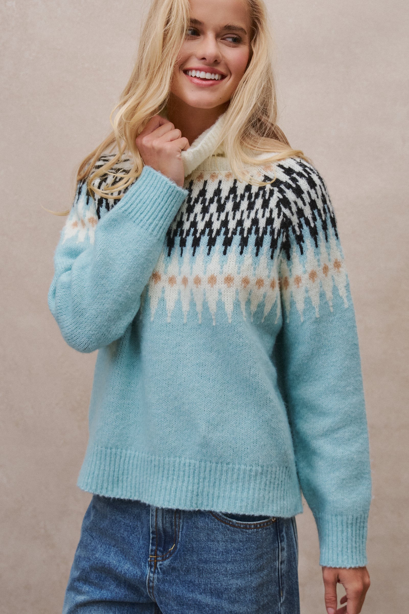 Fair Isle Knit Turtleneck Sweater