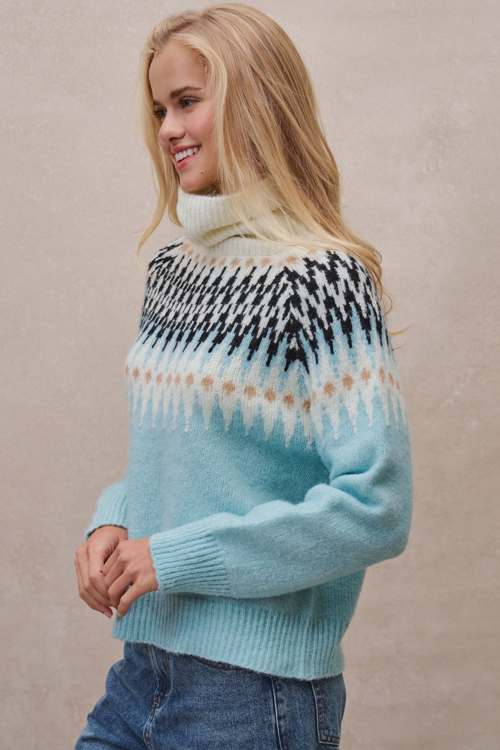 Fair Isle Knit Turtleneck Sweater