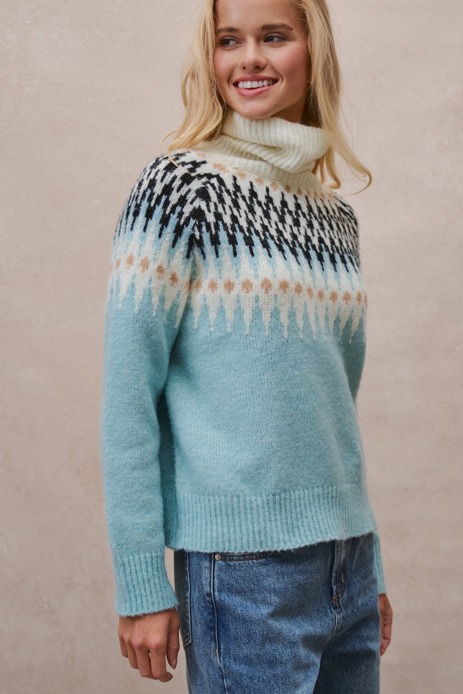 Fair Isle Knit Turtleneck Sweater