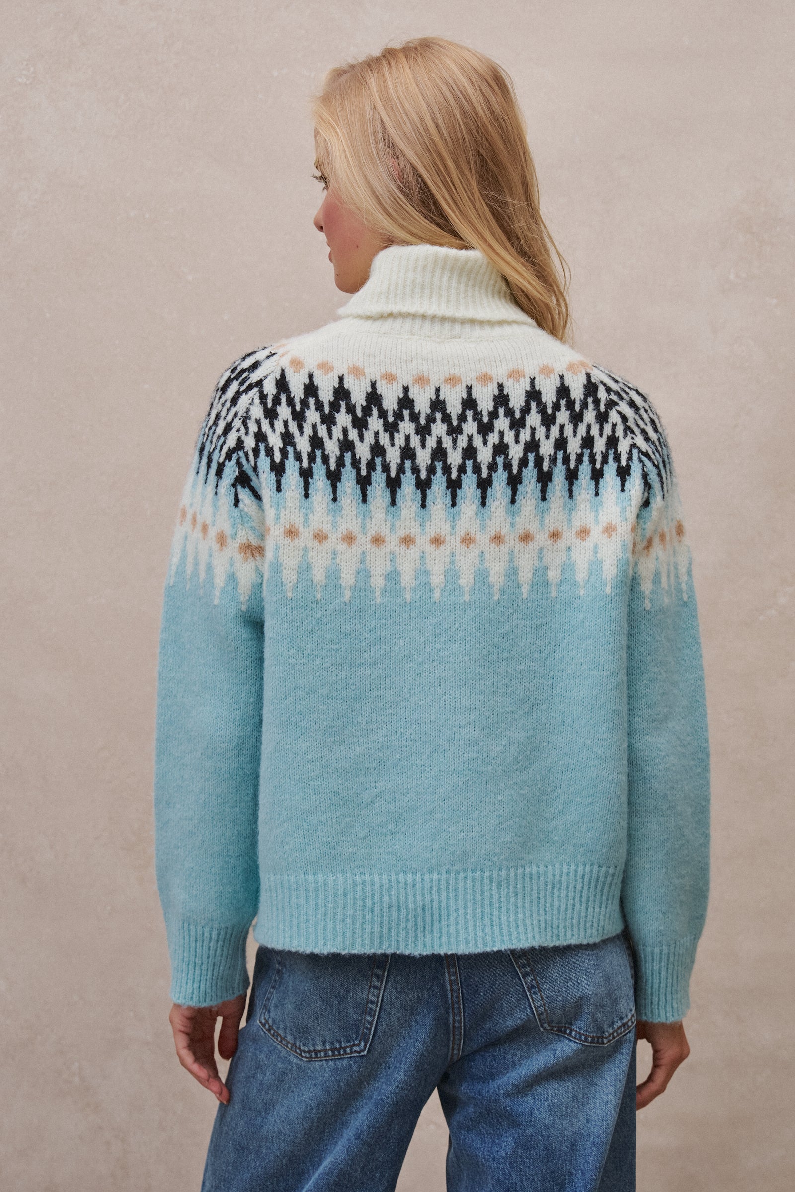 Fair Isle Knit Turtleneck Sweater
