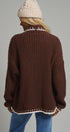 Chunky Knit Cardigan Sweater with Stitch Looks in BROWN - Women's Cardigans & Shrugs | Urban Daizy