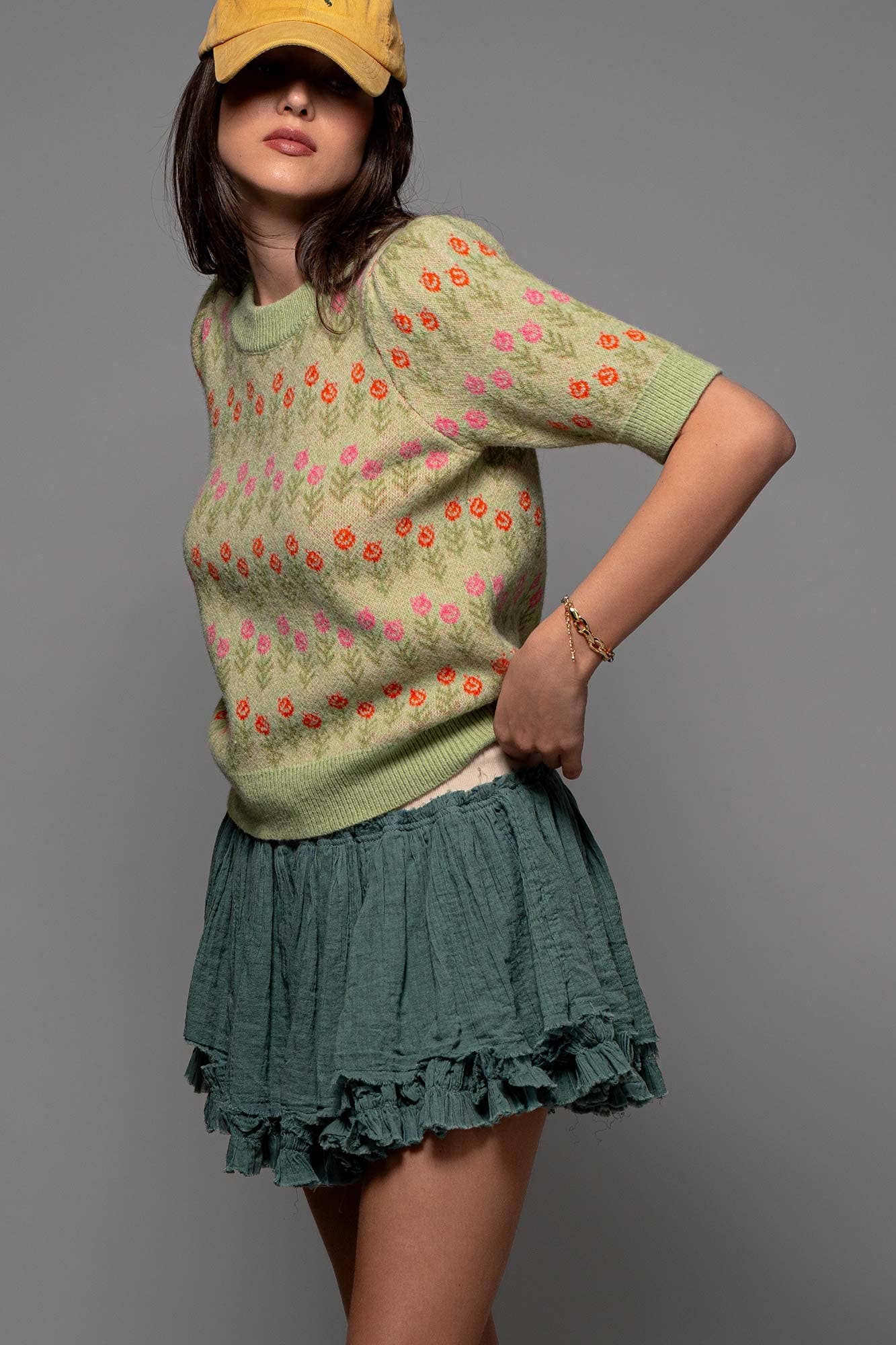 Urban Daizy Floral Print Crew Neck Knit Sweater Green Knit Top - Women's (UDZ-KN-00522) – alternate view 16