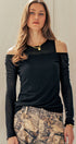 Urban Daizy Layered Ribbed Knit Off-Shoulder Long Sleeve Top BLACK Tank Top - Women's (UDTP1079-BLACK) – alternate view