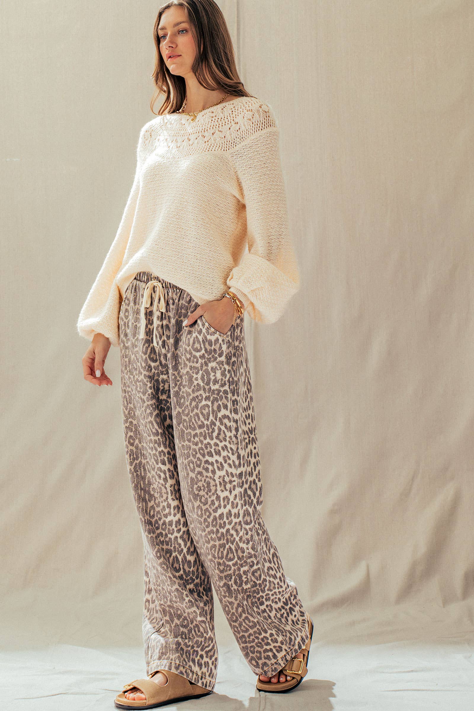 Lace Yoke Knit Blouson Sleeve Sweater