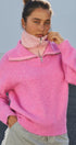 Wool Blend Half Zip Sweater with Double Collar in PINK - Women's Sweaters | Urban Daizy