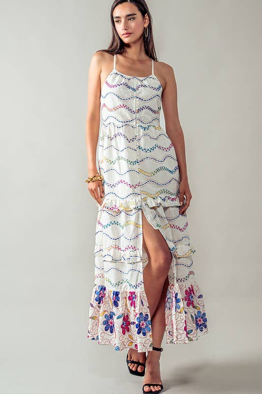 Urban Daizy Ruffle Tiered Embroidered Split Midi Dress White-Multi Dress - Women's (UDZ-DR-00262) – alternate view 6