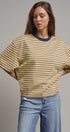 Oversized Striped Contrast Neck Boxy Tee