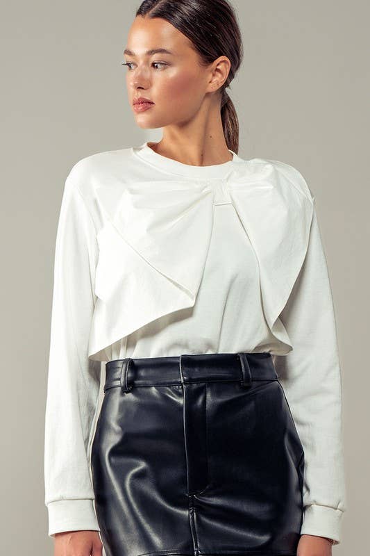 Urban Daizy Coquette Bow Statement Long Sleeve Crew Neck Top Black Blouse - Women's (UDZ-TP-00704) – alternate view 7