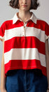 Urban Daizy Bold Striped Dolman Sleeve Polo Shirt Ivory Black Polo - Women's (UDZ-TP-00660) – alternate view 15