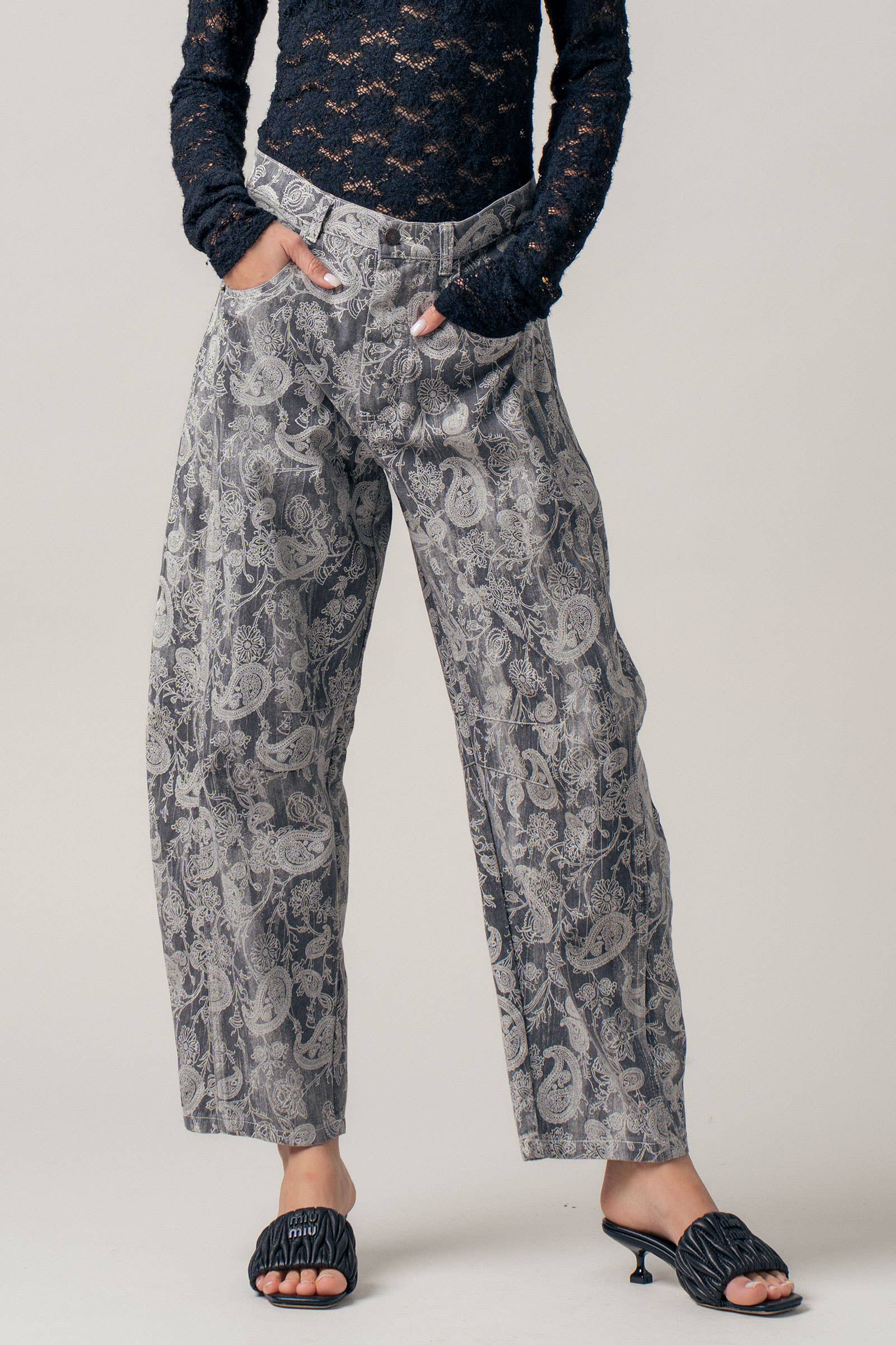 Paisley Print Cropped Wide Leg Pants
