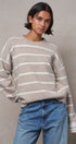 Cloud Nine Fuzzy Stripe Sweater in IVORY BEIGE - Women's Sweaters | Urban Daizy