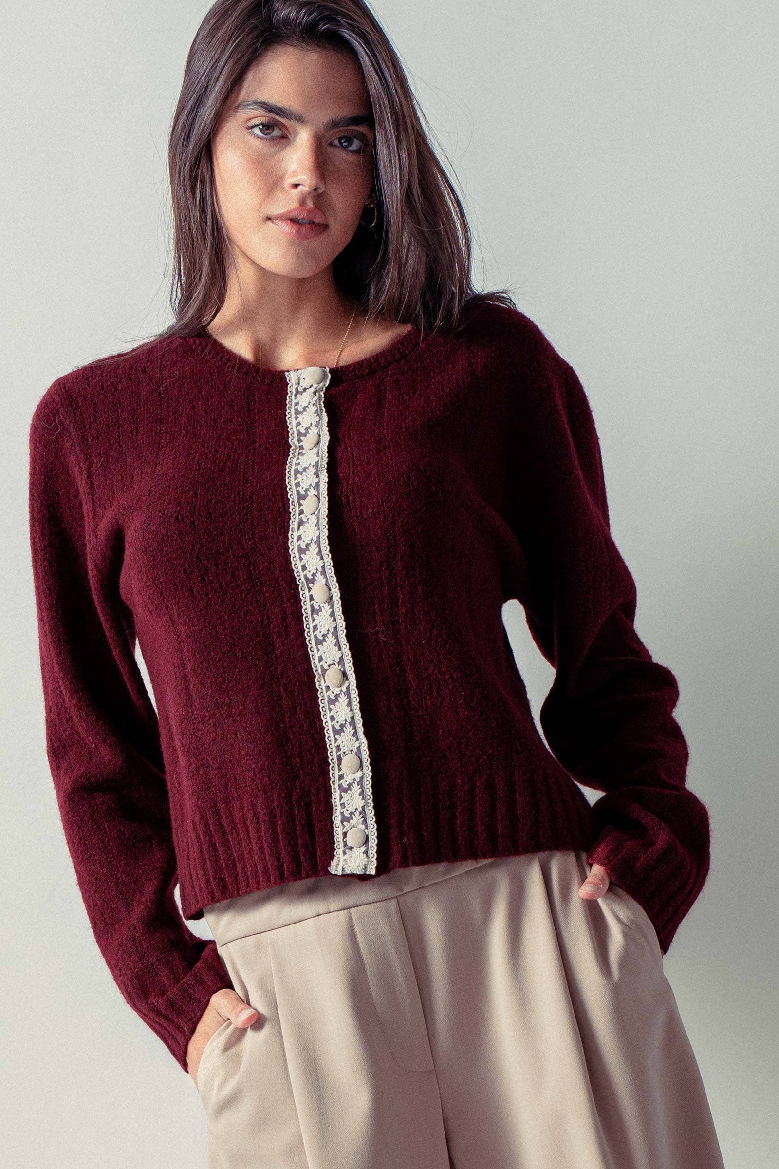 Urban Daizy Lace Trim Wool Blend Cardigan Pastel-Blue Cardigan - Women's (UDZ-KN-00652) – alternate view 29