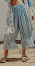 Boho Lace Trim Summer Linen Pants in BLUE - Women's Pants | Urban Daizy