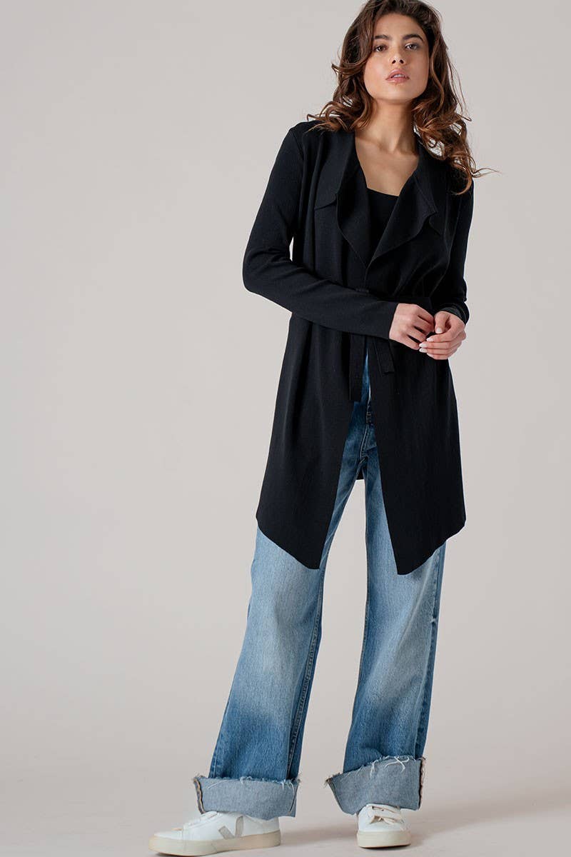 Urban Daizy Draped Front Long Sleeve Waist Tie Cardigan Taupe Cardigan - Women's (UDZ-KN-00530) – alternate view 3