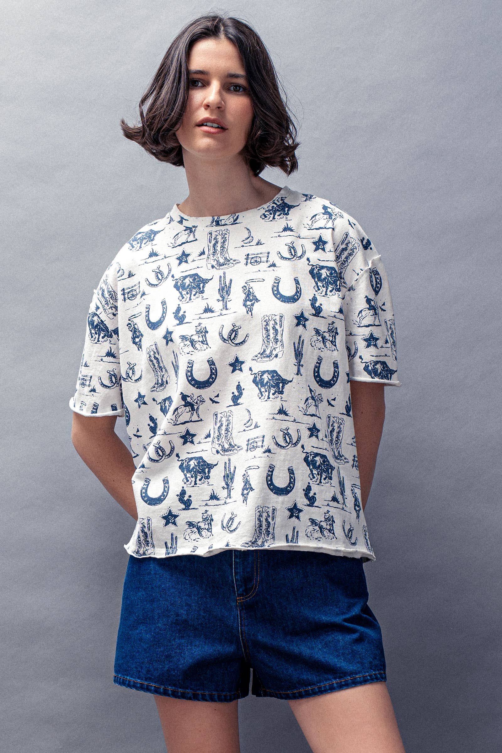 Urban Daizy Western Graphic Print Relaxed Fit Tee Blue T-Shirt - Women's (UDZ-DR-00390) – alternate view 19