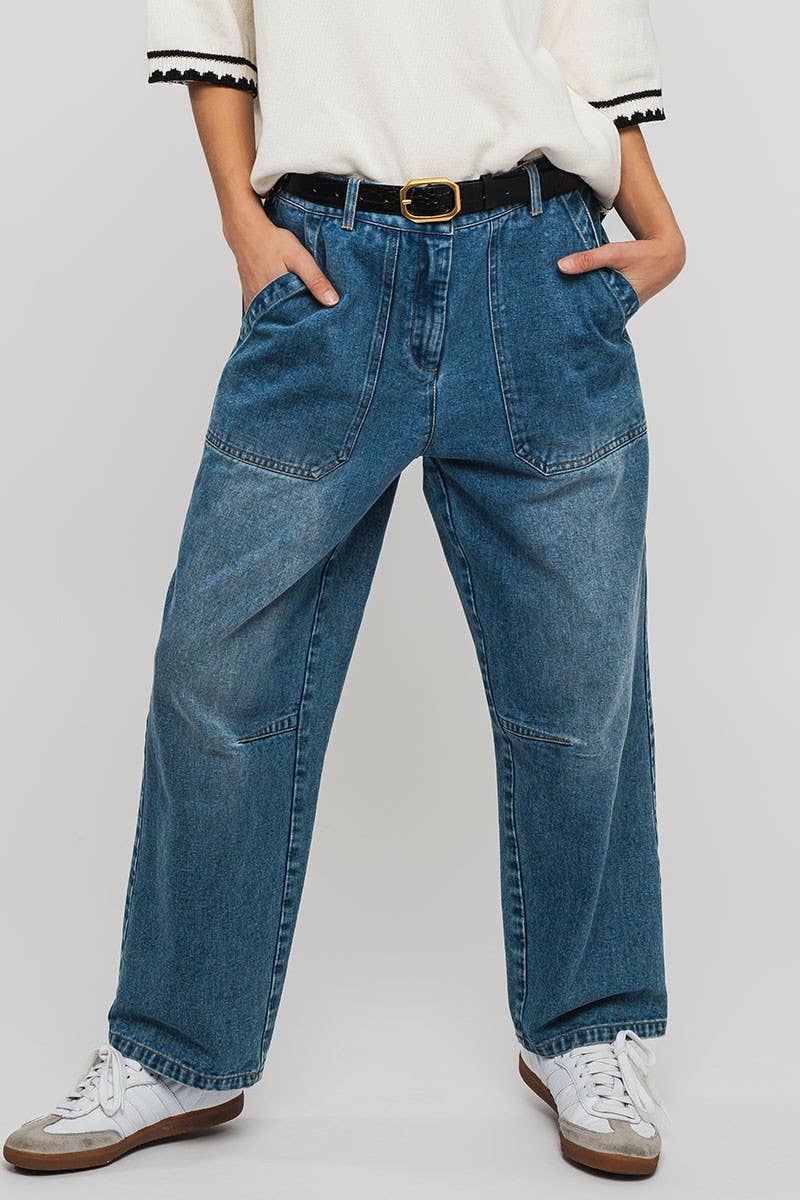 Urban Daizy Engineered Leg Wide Leg Denim Jeans Denim-Blue Lounge Sweatpants/Joggers - Women's (TNDN0284-Denim-Blue)