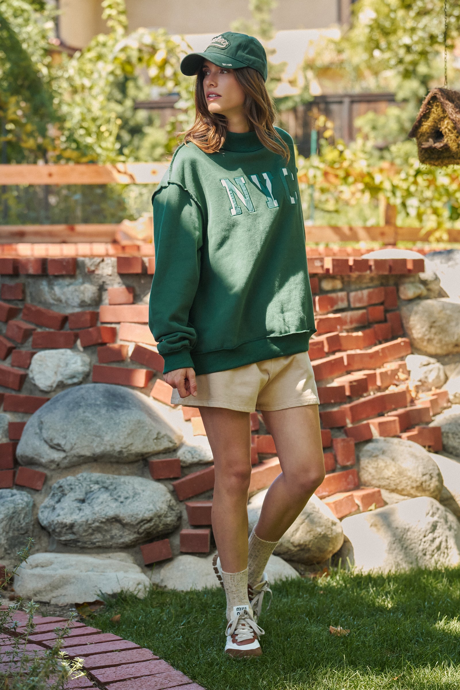 NYC Varsity Patch Mock Neck Sweatshirt | wholesale sweatshirt - women's | Urban Daizy