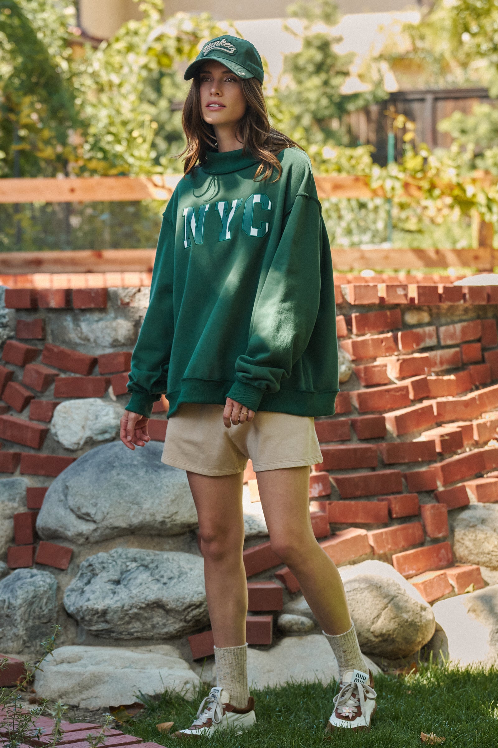 NYC Varsity Patch Mock Neck Sweatshirt | wholesale sweatshirt - women's | Urban Daizy