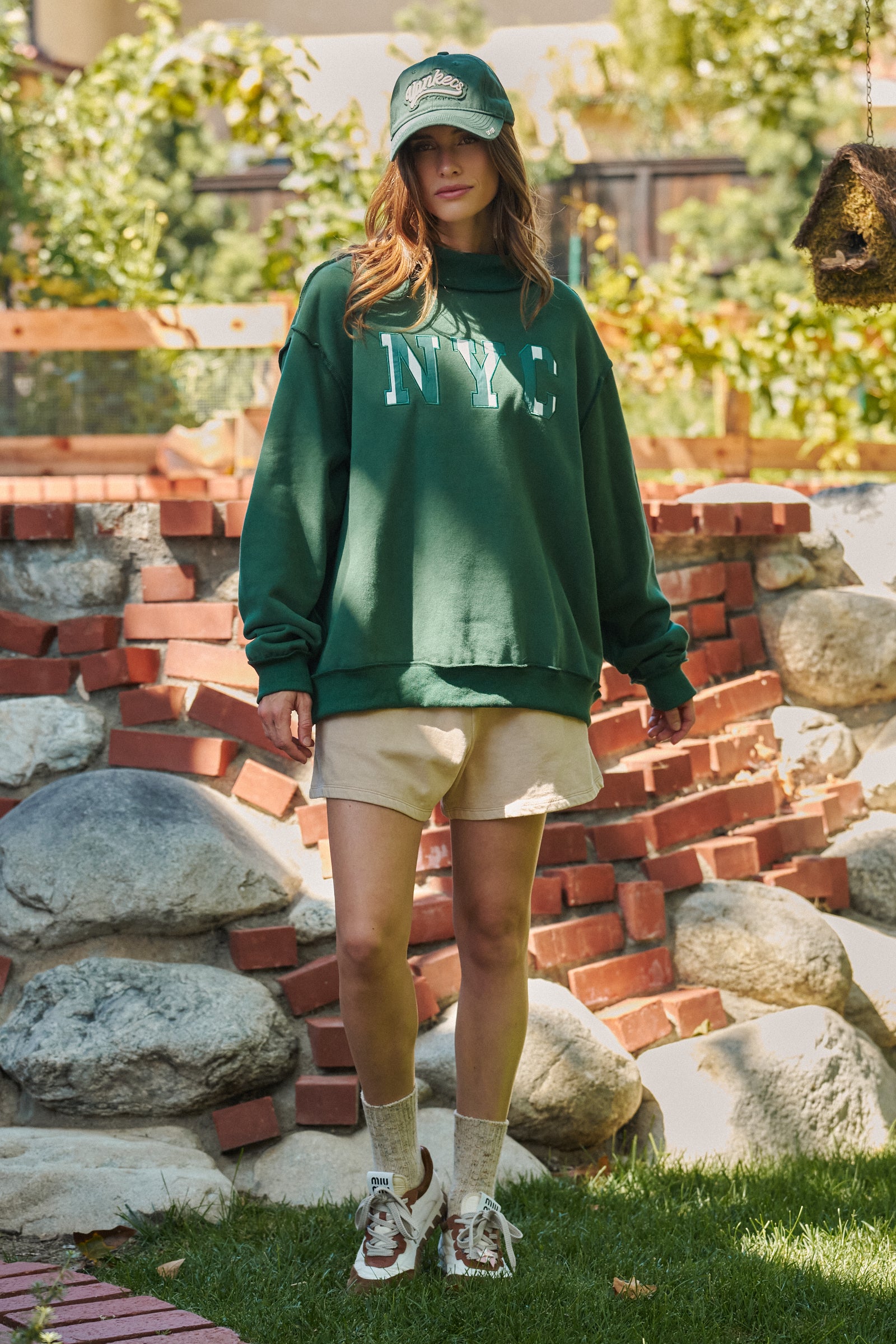 NYC Varsity Patch Mock Neck Sweatshirt | wholesale sweatshirt - women's | Urban Daizy