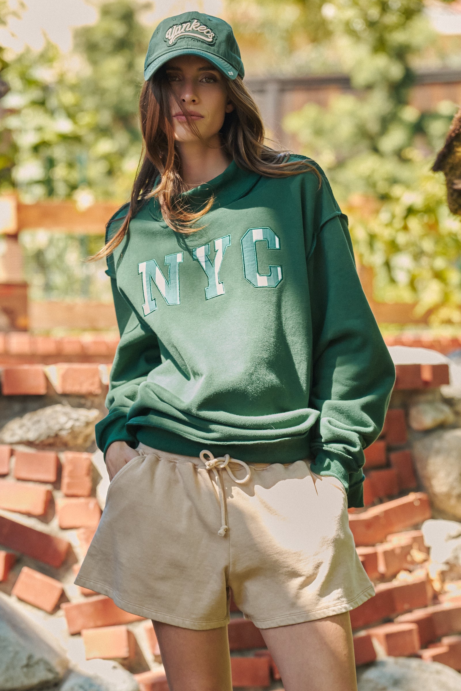 NYC Varsity Patch Mock Neck Sweatshirt | wholesale sweatshirt - women's | Urban Daizy