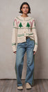 Graphic Knit Eyelit Tier Button-Front Cardigan