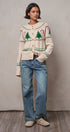 Graphic Knit Eyelit Tier Button-Front Cardigan