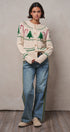 Graphic Knit Eyelit Tier Button-Front Cardigan