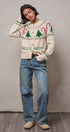 Graphic Knit Eyelit Tier Button-Front Cardigan