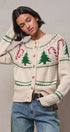 Graphic Knit Eyelit Tier Button-Front Cardigan