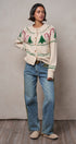 Graphic Knit Eyelit Tier Button-Front Cardigan
